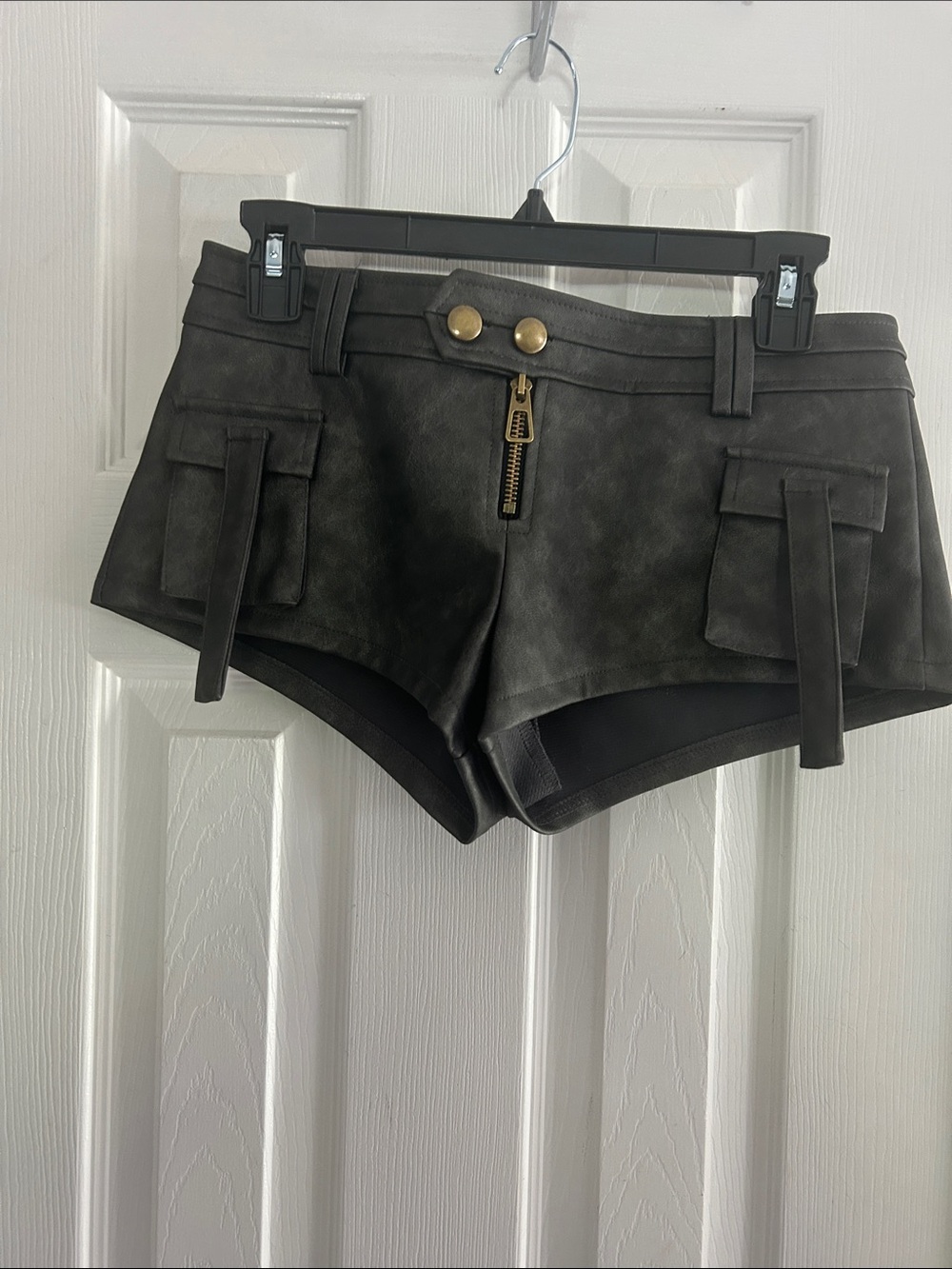 EDIKTED WASHED FAUX LEATHER MICRO CARGO SHORTS SIZE S